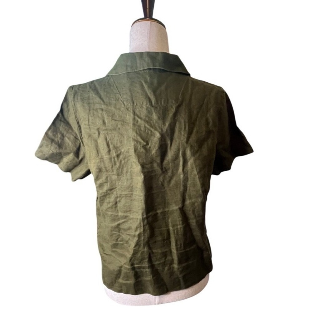 Quince Linen Short Sleeve Shirt Womens XS Martini Olive Camp Lagenlook NEW - Picture 2 of 11